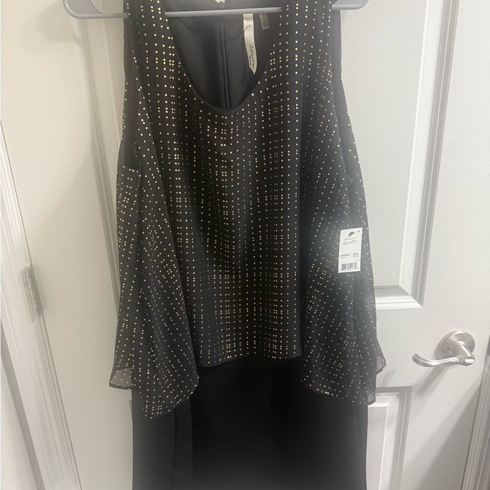 Black Sleeveless Studded Dress with Gold Dot Detail - Picture 2 of 5